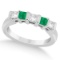 5 Stone Diamond and Green Emerald Princess Ring 18K White Gold 1.50 ctw