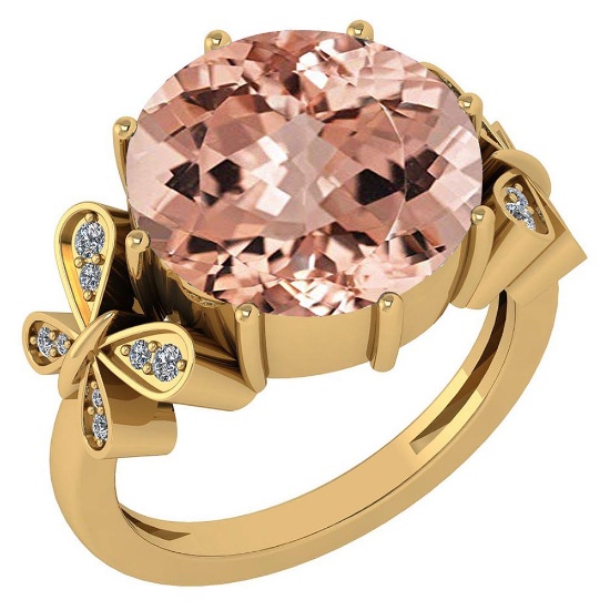 Certified 6.20 Ctw Morganite And Diamond Ring 14K Yellow Gold