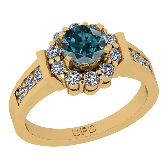 1.31 Ctw I2/I3 Treated Fancy Blue And White Diamond 10K Yellow Gold Ring