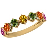 Certified 0.77 Ctw Multi Sapphire 14K Yellow Gold Ring