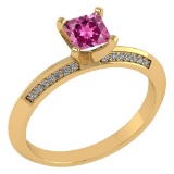 0.89 Ctw SI2/I1 Pink Touramline And Diamond 14K Yellow Gold Rings