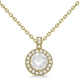 Diamond Halo Pendant Necklace Round Solitaire 14k Yellow Gold 1.00ctw