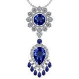 Certified 15.49 Ctw VS/SI1 Tanzanite,Blue Sapphire And Diamond 14K White Gold Vintage Style Necklace