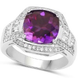 Certified 5.80 CTW Genuine Amethyst And Diamond 14K White Gold Ring