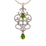 2.33 Ctw I2/I3 Peridot And Diamond 10K Rose Gold Vintage Style Pendant