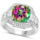 Certified 5.90 CTW Genuine Mystic Topaz And Diamond 14K White Gold Ring
