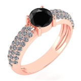 Certified 1.57 Ctw SI2/I1 Treated Fancy Black And White Diamond 14K Rose Gold Vintage Style Ring