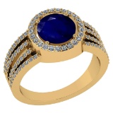 2.41 Ctw SI2/I1 Blue Sapphire And Diamond 14k Yellow Gold Engagement Halo Ring