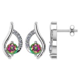 Certified .51 CTW Genuine Mystic Topaz And Diamond (G-H/SI1-SI2) 14K White Gold Stud Earring