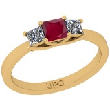 1.55 Ctw SI2/I1 Ruby And Diamond 14K Yellow Gold three Stone Ring