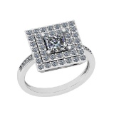 Certified 1.39 Ctw VS/SI1 Diamond 18K White Gold Style Princess Cut Wedding Halo Ring