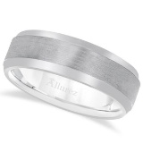 Comfort-Fit Carved Wedding Band in platinum for Men 7mm