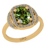 1.75 Ctw I2/I3 Green Sapphire And Diamond 10K Yellow Gold Engagement Ring