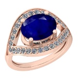 2.42 Ctw I2/I3 Blue Sapphire And Diamond 14K Rose Gold Ring