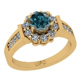 1.31 Ctw I2/I3 Treated Fancy Blue And White Diamond 10K Yellow Gold Ring