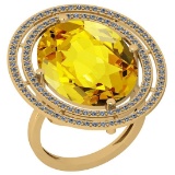 17.80 Ctw I2/I3 Lemon Topaz And Diamond 14k Yellow Gold Engagement Halo Ring