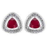 1.42 Ctw Ruby And Diamond 14k White Gold Stud Earrings