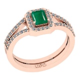0.80 Ctw SI2/I1 Emerald And Diamond 14K Rose Gold Ring