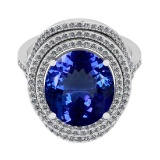 6.52 Ctw VS/SI1 Tanzanite And Diamond 18K White Gold Victorian Style Engagement Halo Ring