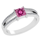 Certified .70 CTW Genuine Pink Tourmaline And Diamond (G-H/SI1-SI2) 14K White Gold Promise Ring