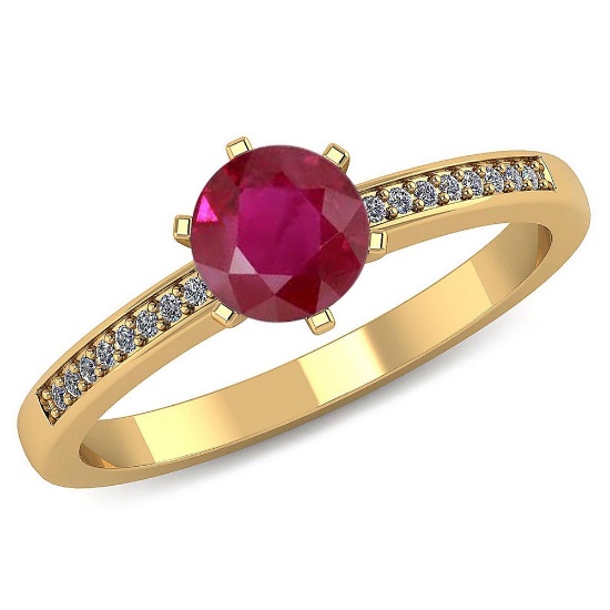 Certified 1.00 CTW Genuine Ruby And Diamond 14K Yellow Gold Ring
