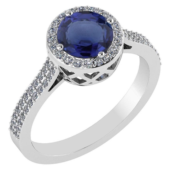 1.77 Ctw Blue Sapphire And Diamond 14k White Gold Halo Ring