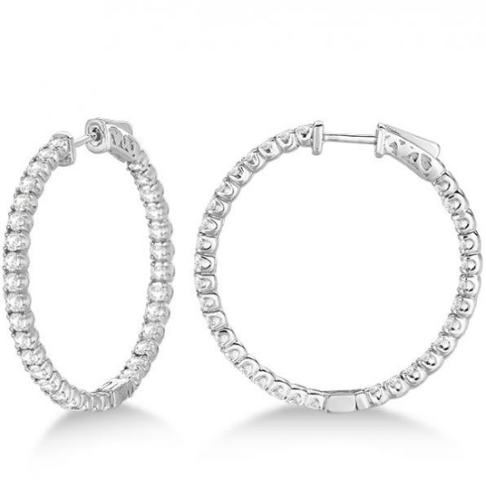 Large Round Diamond Hoop Earrings 14k White Gold 3.25ctw