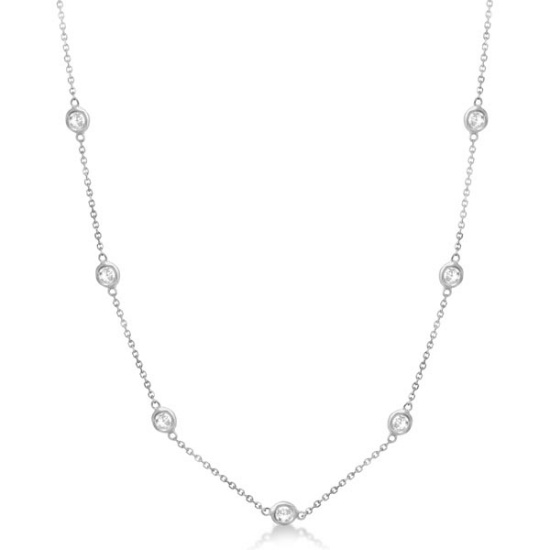 Diamond Station Necklace Bezel-Set 14K White Gold 0.76ctw