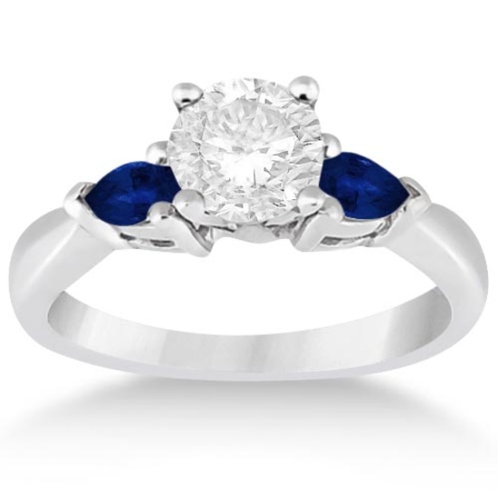 Pear Three Stone Blue Sapphire Engagement Ring 14k White Gold 1.50ctw