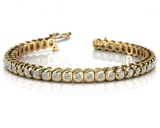 14KT YELLOW GOLD 1 CTW G-H VS2/SI1 HALF BEZEL DIAMOND TENNIS BRACELET