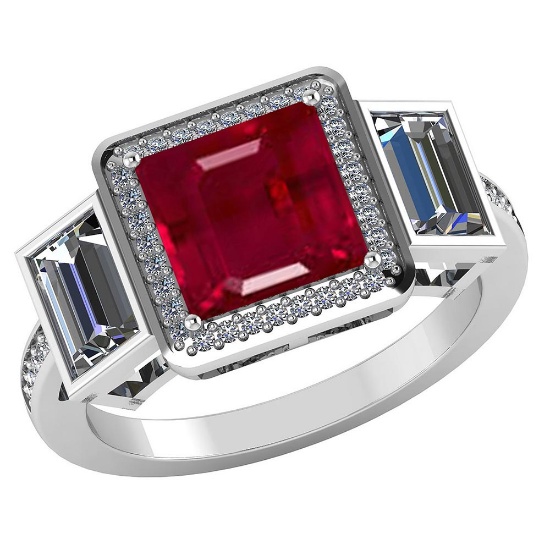 Certified 2.25 CTW Genuine Ruby And Diamond 14K White Gold Ring