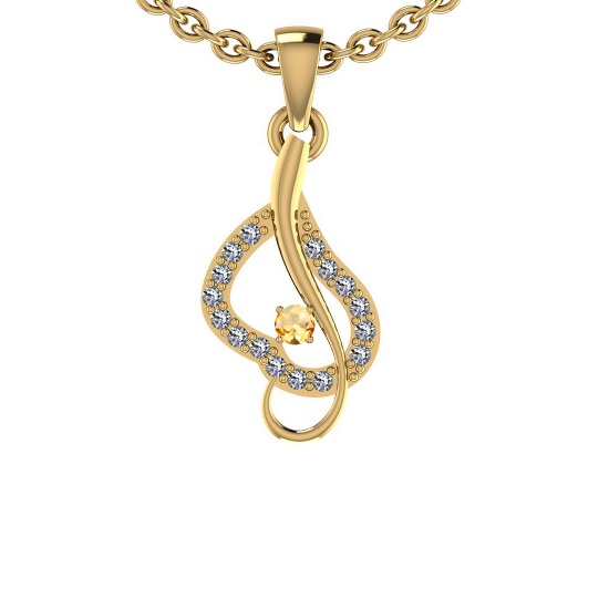 0.13 Ctw I2/I3 Citrine And Diamond 10K Yellow Gold Pendant