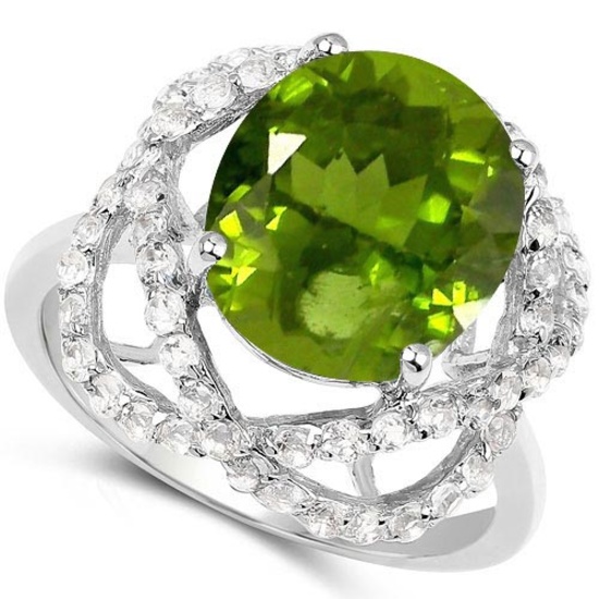 Certified 1.60 Ctw. Genuine Peridot And Diamond 14K White Gold Ring