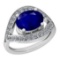 2.42 Ctw I2/I3 Blue Sapphire And Diamond 14K White Gold Ring