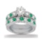 Antique style Diamond and Emerald Bridal Set 14k White Gold 1.75ctw