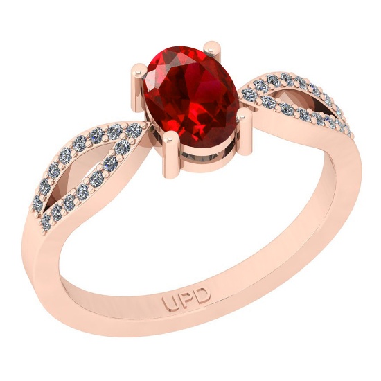 0.90 Ctw I2/I3 Red Sapphire And Diamond 14K Rose Gold Ring