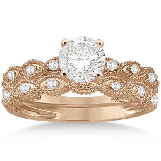Antique style Diamond Engagement Ring Set 18k Rose Gold 1.20ctw