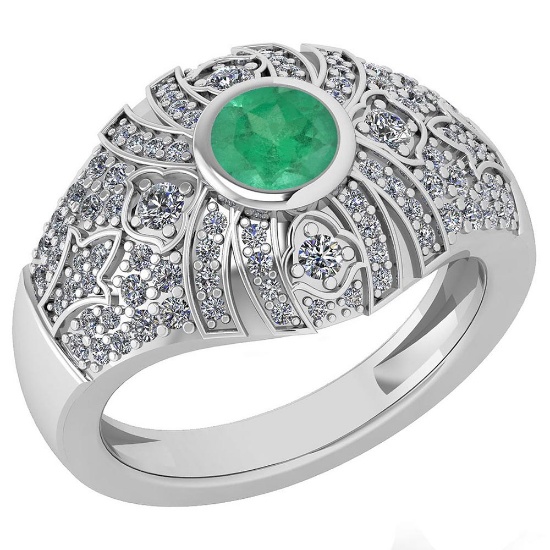Certified 1.04 Ctw Emerald And Diamond Ladies Fashion Halo Ring 14k White Gold MADE IN USA (VS/SI1)