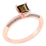 Certified .89 CTW Genuine Smoky And Diamond 14K Rose Gold Rings