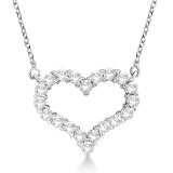 Open Heart Diamond Pendant Necklace 14k White Gold 1.00ctw