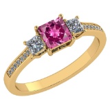 Certified 1.05 Ctw SI1/SI2 Pink Touramline And Diamond 14K Yellow Gold Ring