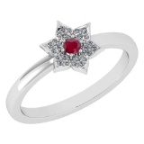 Certified .39 Ctw Genuine Ruby And Diamond 14k White Gold Halo Ring