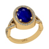 2.90 Ctw SI2/I1 Blue Sapphire And Diamond 14K Yellow Gold Engagement Ring