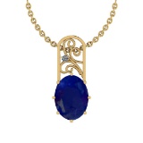 Certified 23.36 Ctw Blue Sapphire And Diamond SI2/I1 14K Yellow Gold Pendant