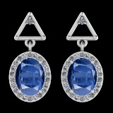 Certfied 1.80 Ctw Kyanite And Diamond I1/I2 14K White Gold Dangling Earrings