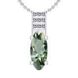 Certified 22.67 Ctw I2/I3 Green Amethyst And Diamond 14K White Gold Pendant