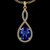 5.71 Ctw VS/SI1 Tanzanite And Diamond 10K Yellow Gold Vintage Style Pendant