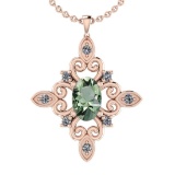 14.52 Ctw I2/I3 Green Amethyst And Diamond 10K Rose Gold Pendant