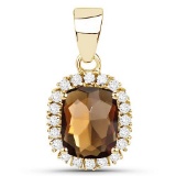 Certified 1.70 CTW Smoky Garnet And Diamond 14K Yellow Gold Pendant