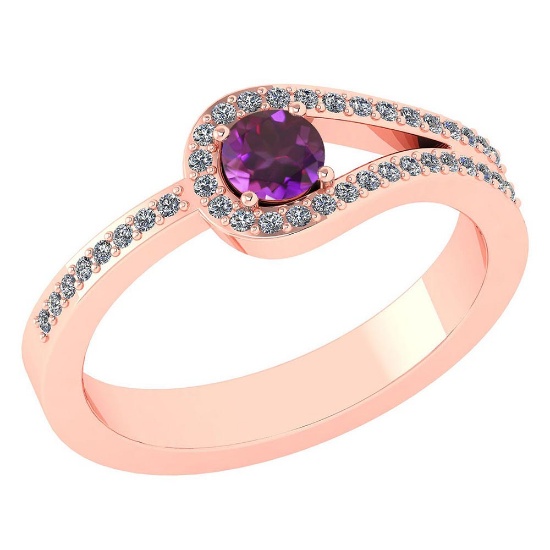 Certified 1.30Ctw Amethyst And Diamond 18k Rose Gold Halo Ring (VS/SI1) MADE IN USA
